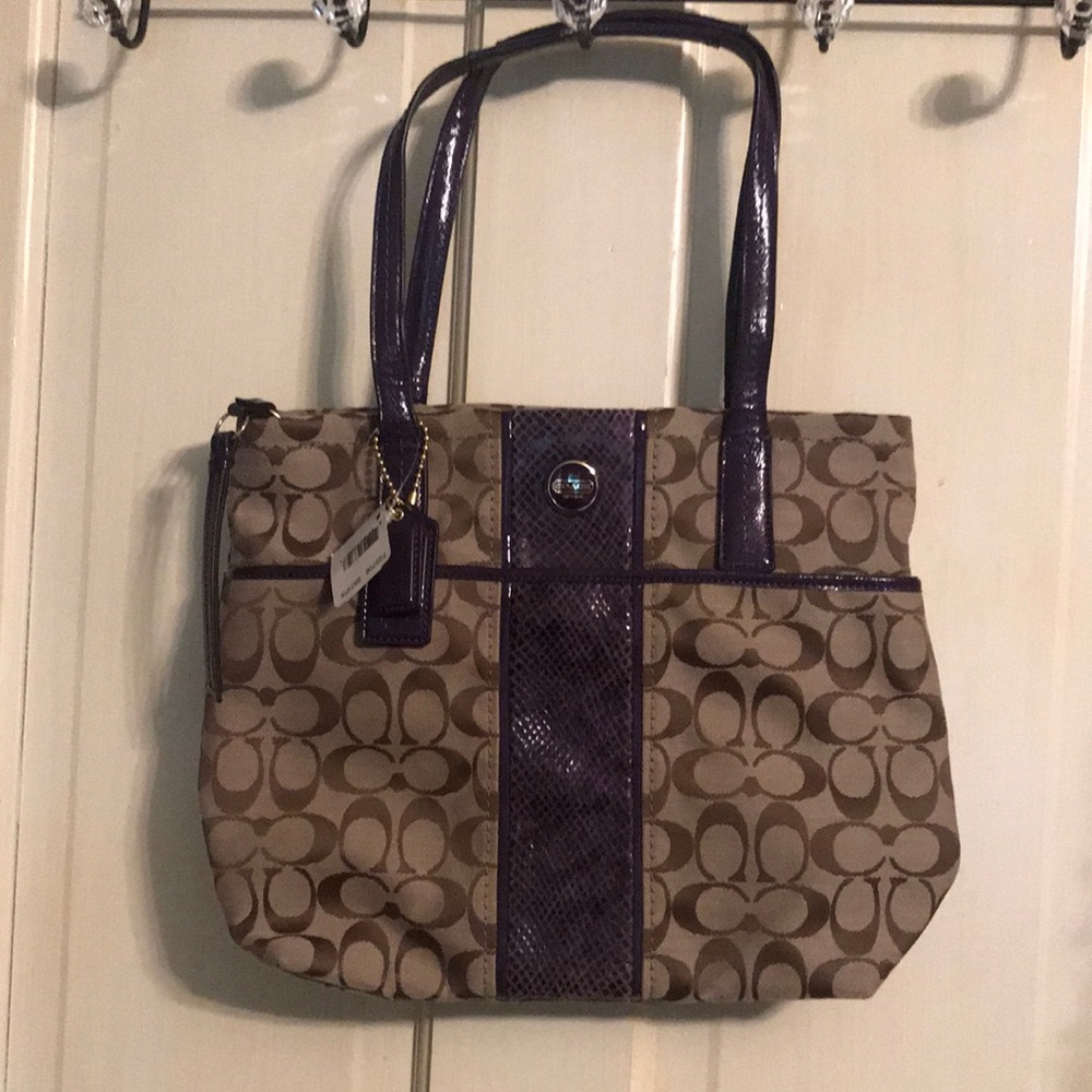 Coach signature stripe python purse tote bag